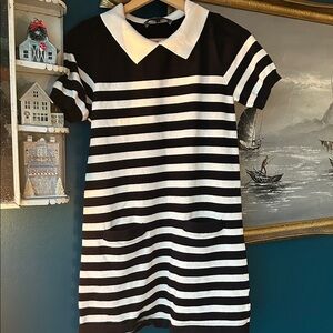 English Factory Black & White Striped Collared Knit Mini Dress Size S